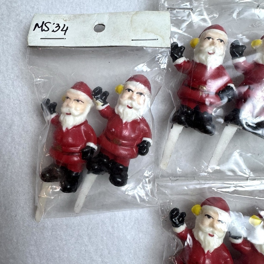 Vintage Lot Of 12 Santa Clause Cupcake Picks Toppers Red Plastic Christmas Decor